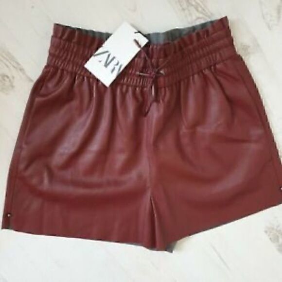 ZARA Faux leather Bermuda shorts adjustable waist 4968/222 - Picture 3 of 6